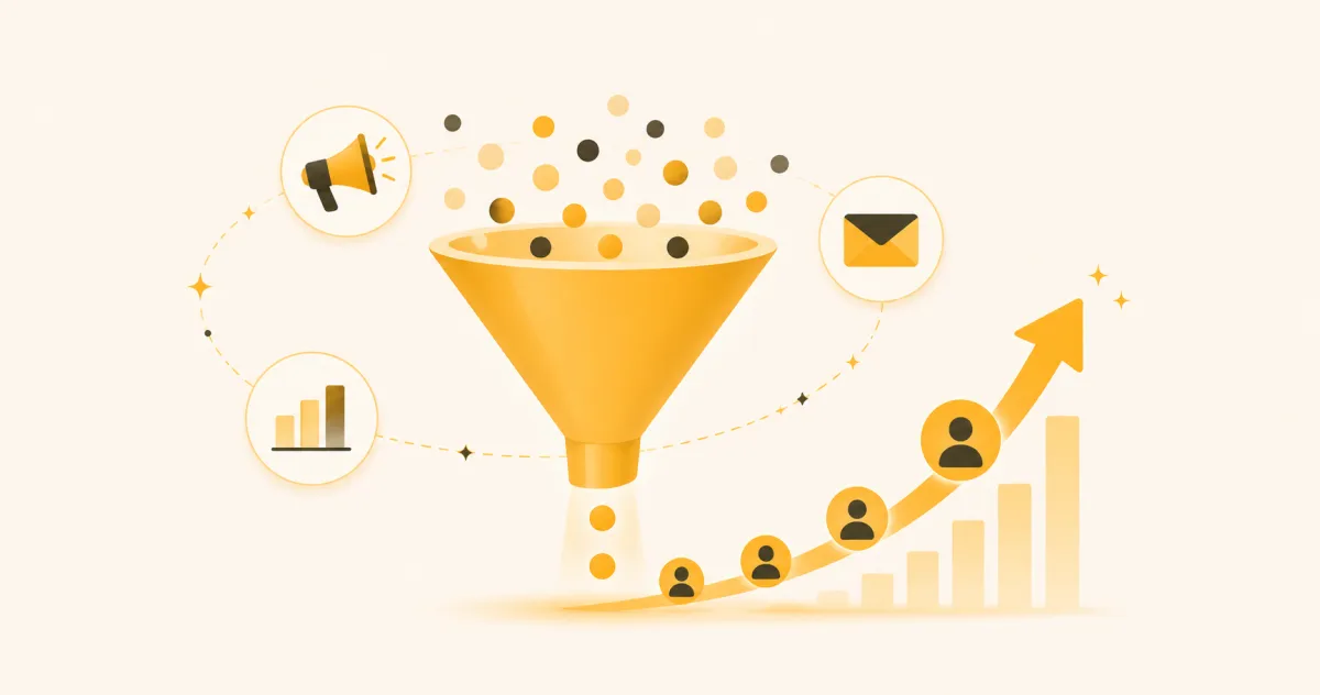 Illustration of a marketing funnel turning an audience into rising conversions